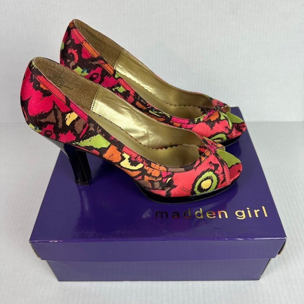 Madden Girl Women's Pink Multi Floral Peep-Toe Heels